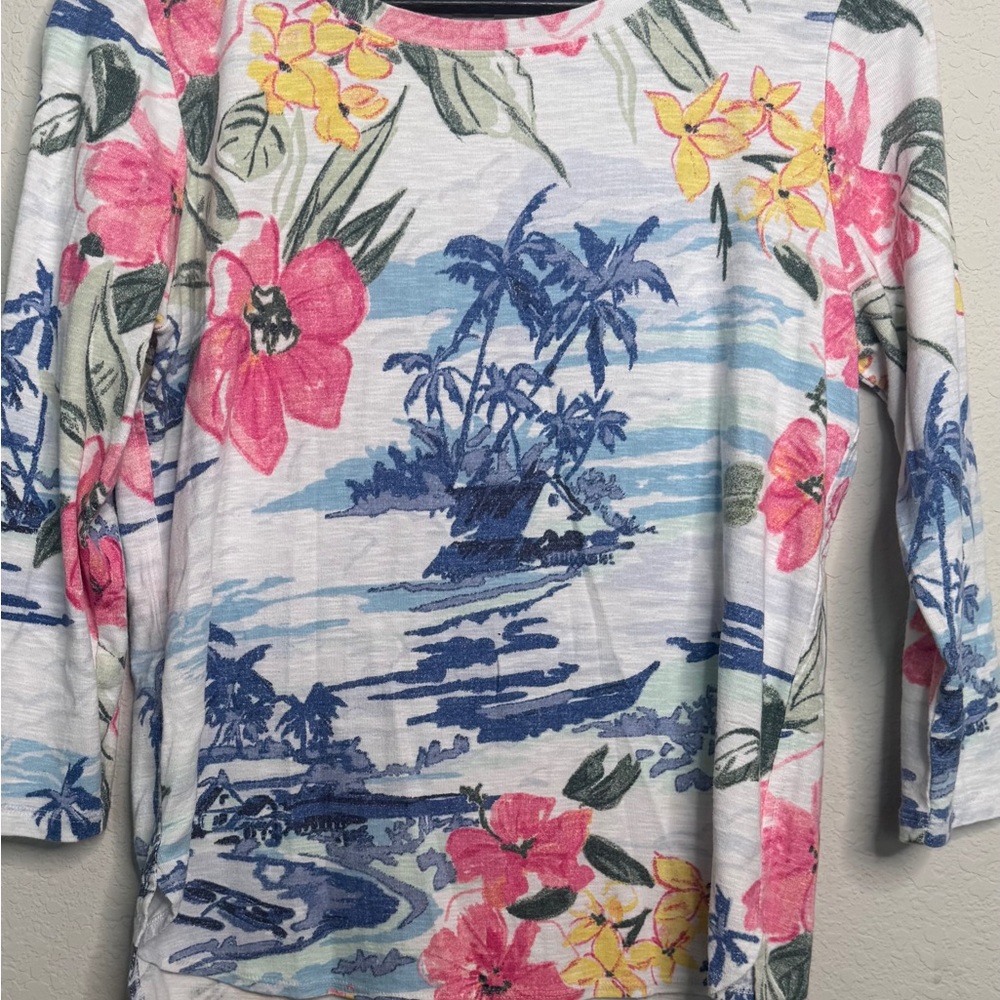 Tommy Bahama Pink and Yellow Floral Long Sleeve Top‎